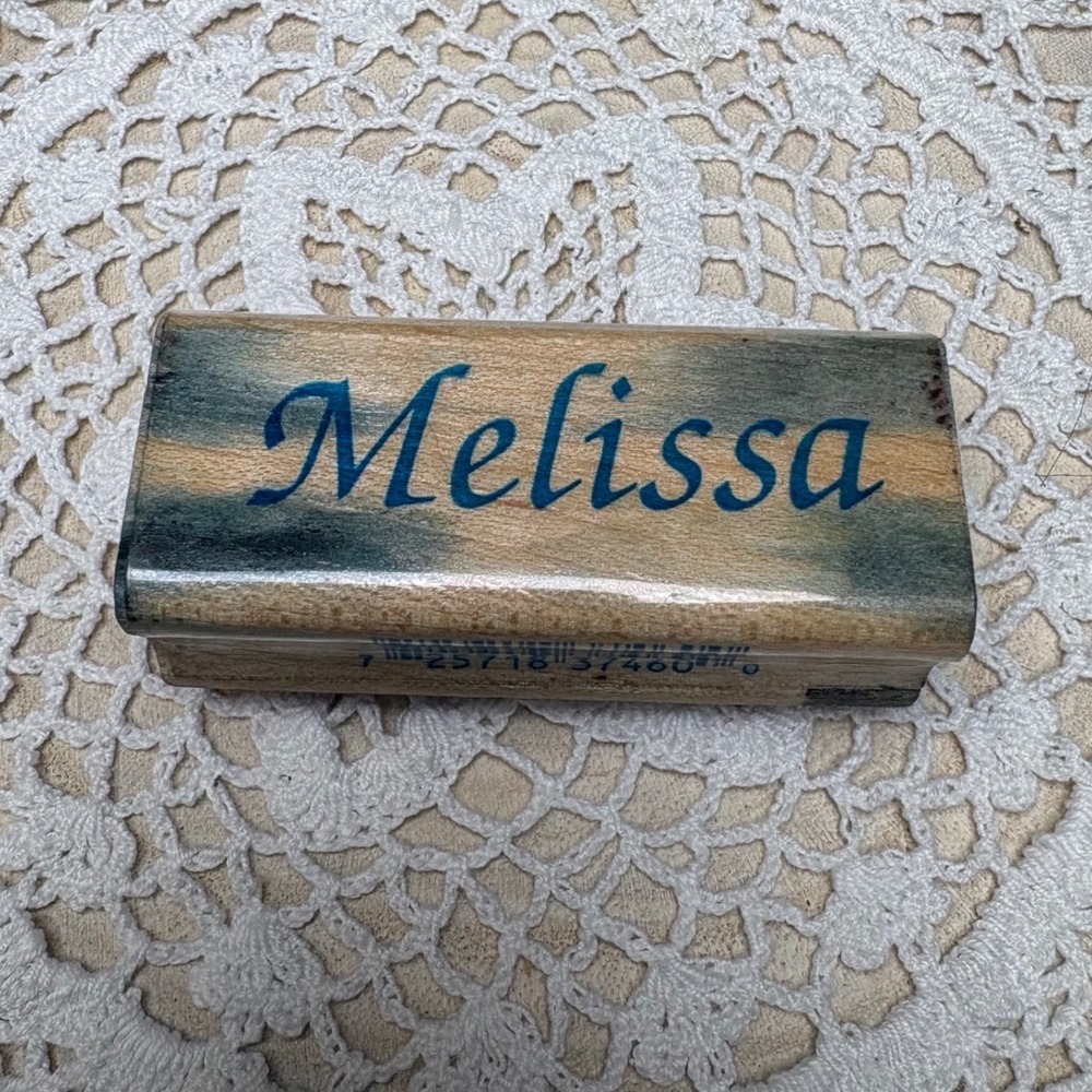 Vintage Inkadinkado Wood Mounted Rubber Stamp MELISSA Name Script